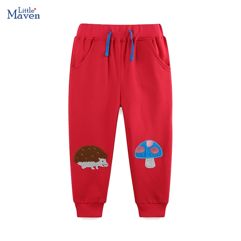 Little maven Fall Children'Clothing Cartoon Hedgehog Mushrooms Embroidery Trousers Cotton Baby Girl Sweatpants Sporty Kids Pants