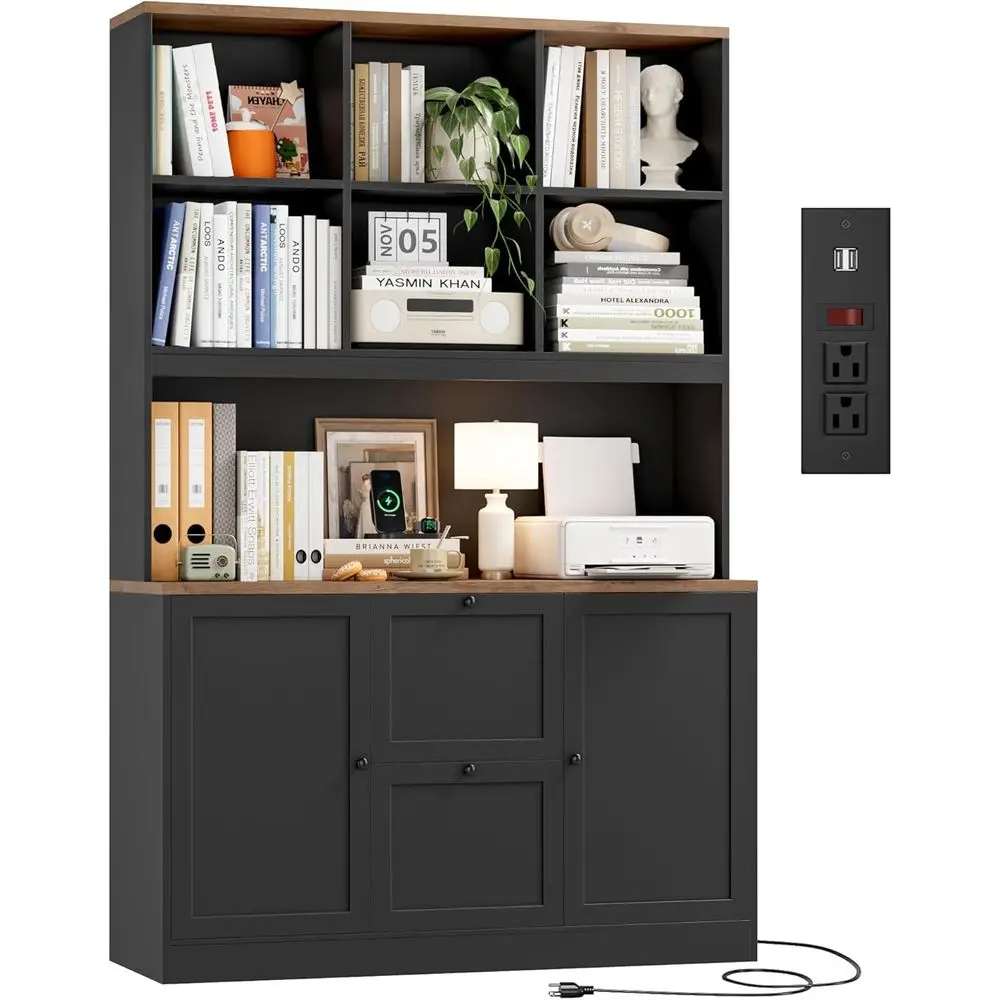 72'' Tall ile Bookcase with Power Outlet & Printer Stand, 2 Der iling Cabior Home Oice it Hanging A4 ile, Storage Cabinet w/ 3 T