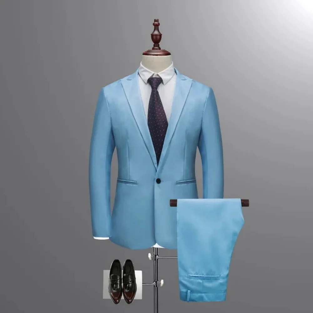 Ensemble de costume d'affaires décontracté pour hommes, coupe Fine, deux pièces, mode automne hiver, Style coréen, vêtements de cérémonie confortables et respirants