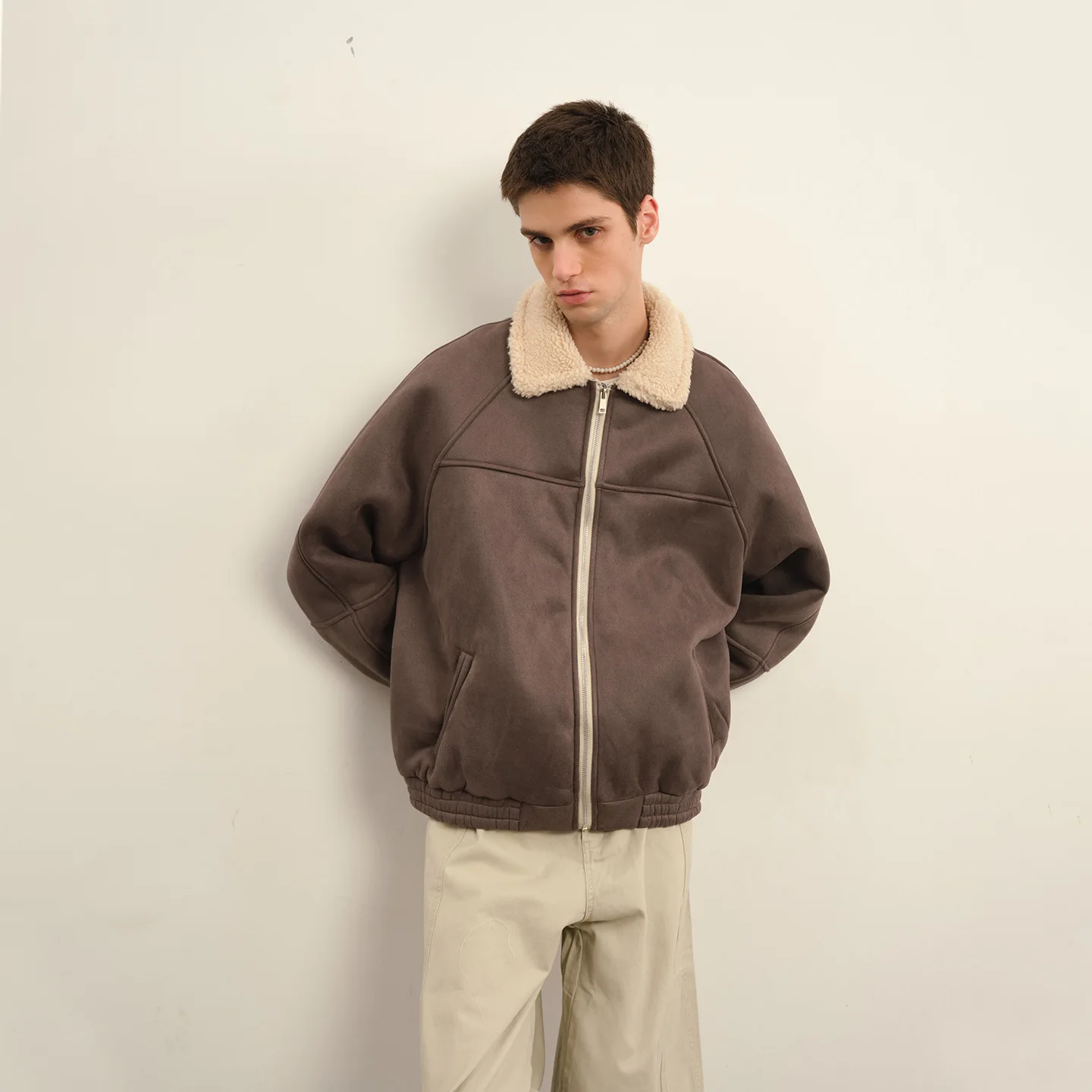 City Ordinary Winter New Style American-style Lambswool Collar Suede Cotton Jacket