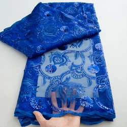 Blue Mesh Tulle Lace Fabric Sequin French Luxury Bride Dress Embroidery African Lace Fabric 2026 High Quality Net Material A3812