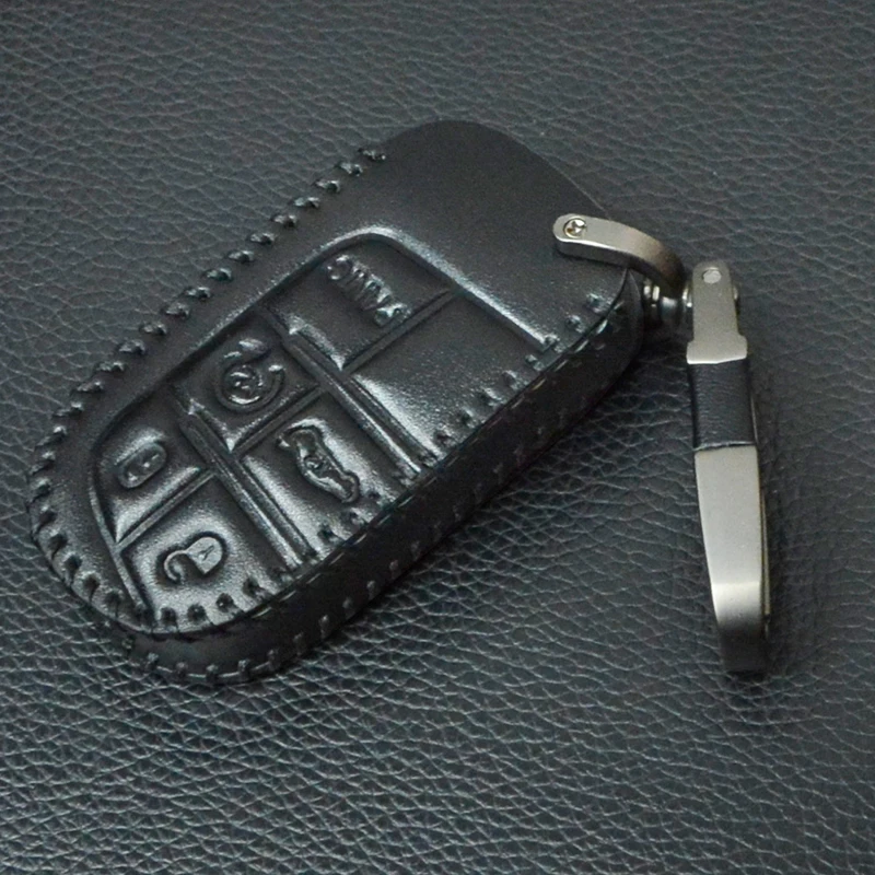 Leather Remote Car Key Fob Cover Case For Jeep Grand Cherokee Renegade Dodge Charger Challenger Dart Journey Chrysler