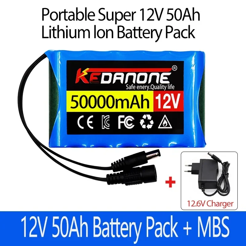 New Portable 3S2P 12V 50ah Battery 18650 Lithium Rechargeable LED Backup Powe Etc Solar Light+Charger 12V Lithium Battery