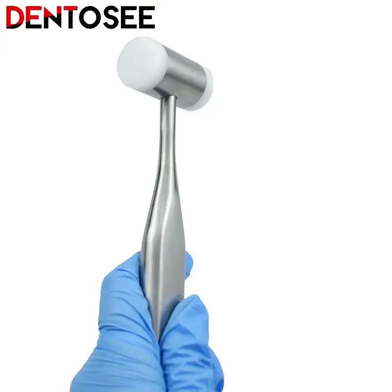 Dental Implant Bone Mallet Hammer with Double-Headed Replaceable Pad Stainless Steel Handle Teeth Surgical Extraction Tool