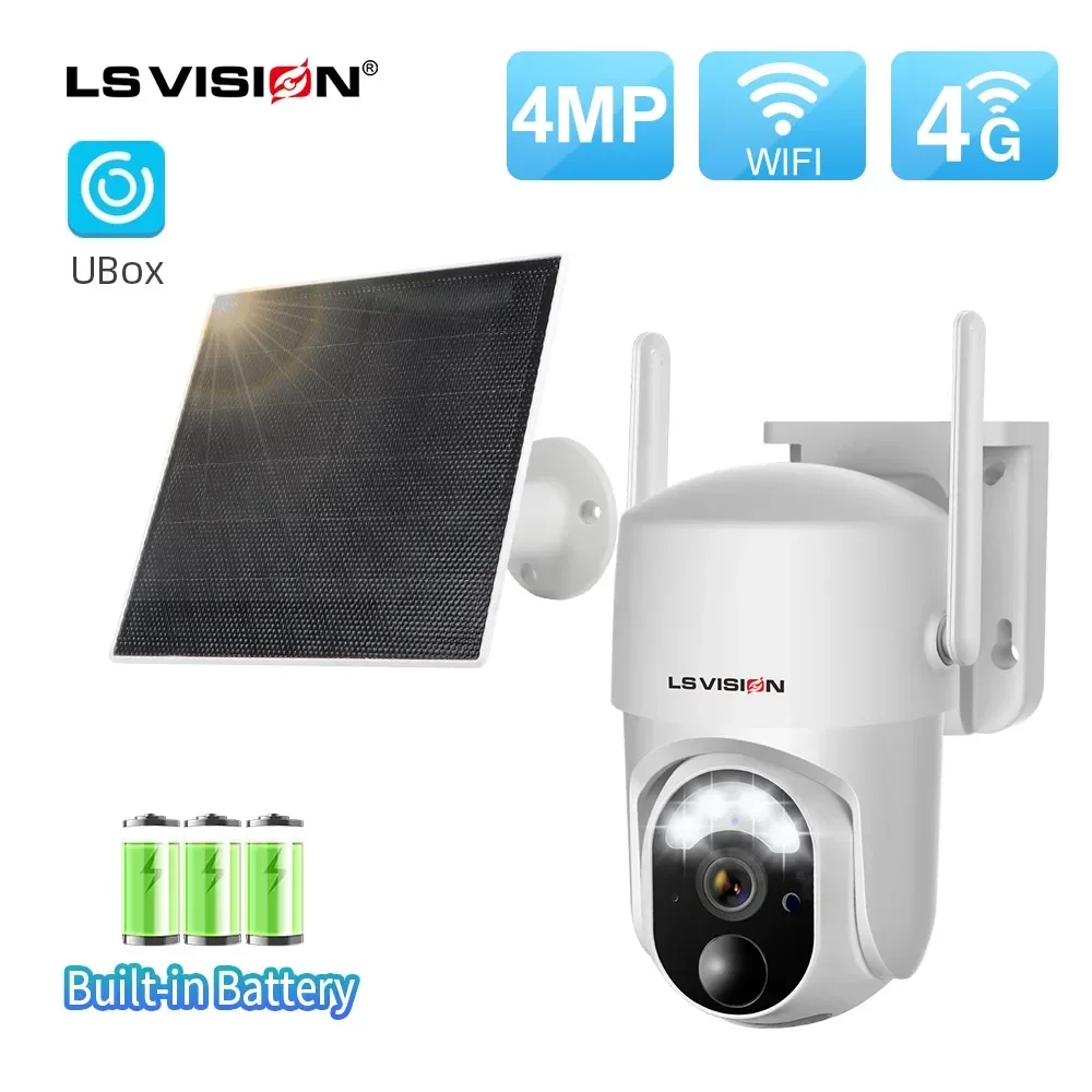 LS VISION 2K 4G/WiFi Solar Surveillance Camera Built-in 10400mAh Battery 4MP PTZ Camera 2-Way Talk Wireless Outdoor Security Cam