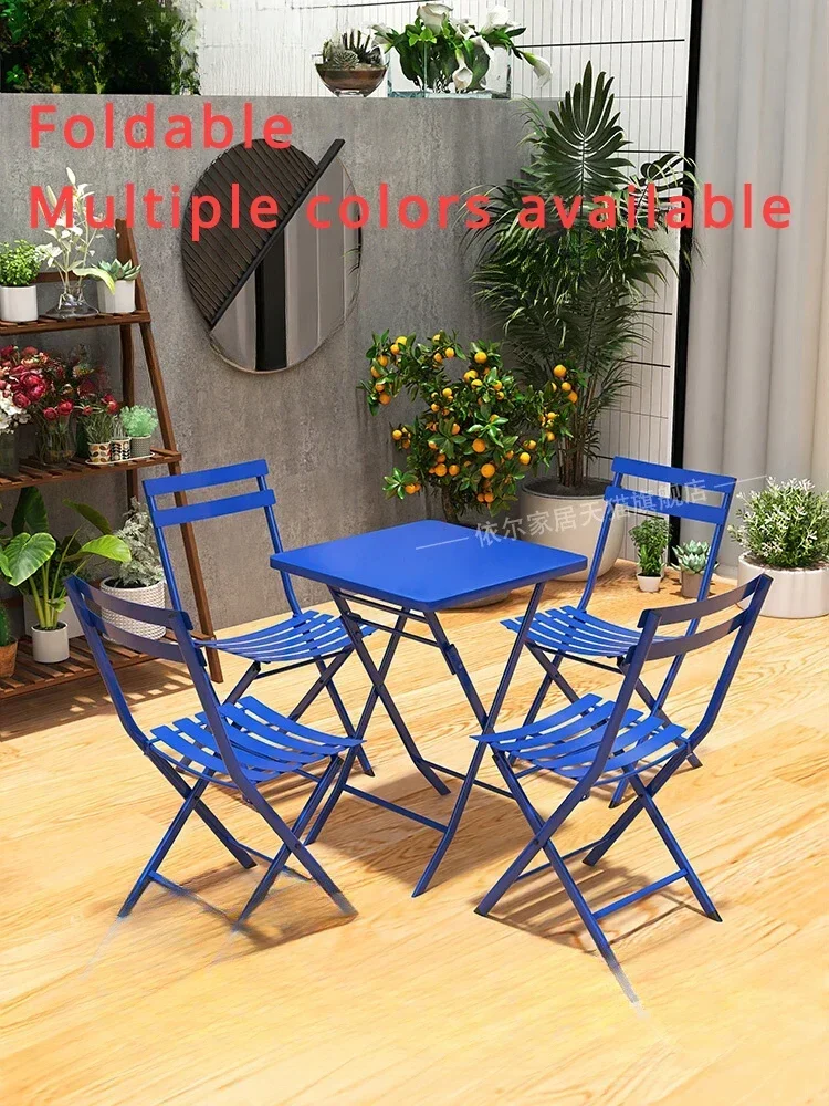 

Balcony small table, small creative small coffee table, outdoor iron table and chairs, simple folding round table, square table