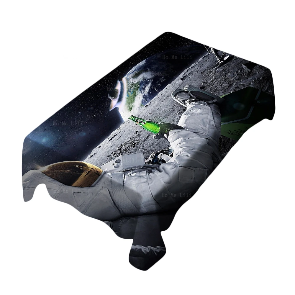 Astronauts On The Moon Stars Space Galaxy Theme Cool Dust Proof Wrinkle Resistant Tablecloth By Ho Me Lili Tabletop Decor