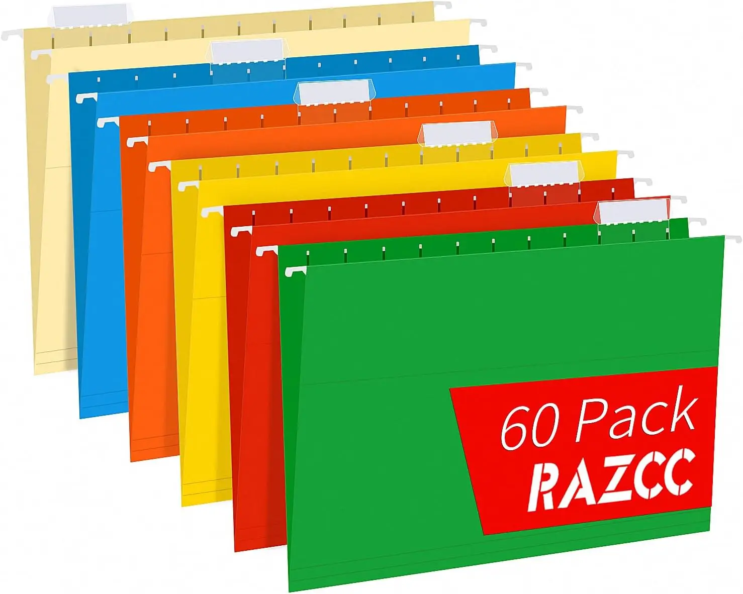 

60 Pack Reinforced Hanging File Folders Letter Size with Adjustable Tabs, Assorted Colors for Bulky Files and Filing Cabinets