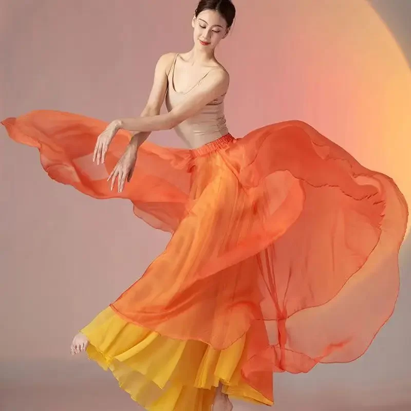 Elegant Classical Dance Skirts Stage Practice Clothing Outer 100D Tencel Inner 30D Chiffon 2 Layer 540 Large Swing Dancewear