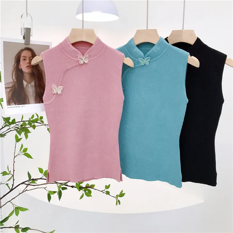 6652 النمط الوطني لطيف خارج الكتف شيونغسام طوق القوس الخصر التخسيس سبليت الداخلية سترة علوية للنساء #6