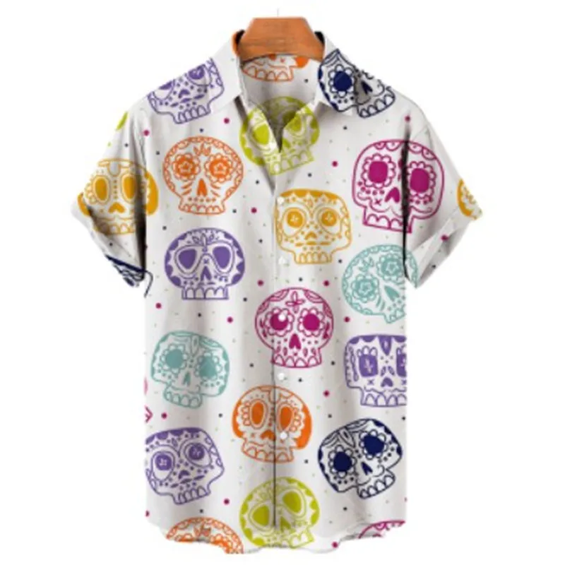 2023 Men's Large Size Hawaiian Shirt 3D Skull Print Shirts Men Women  Fashion New Breathable Summer  Short Sleeve Top