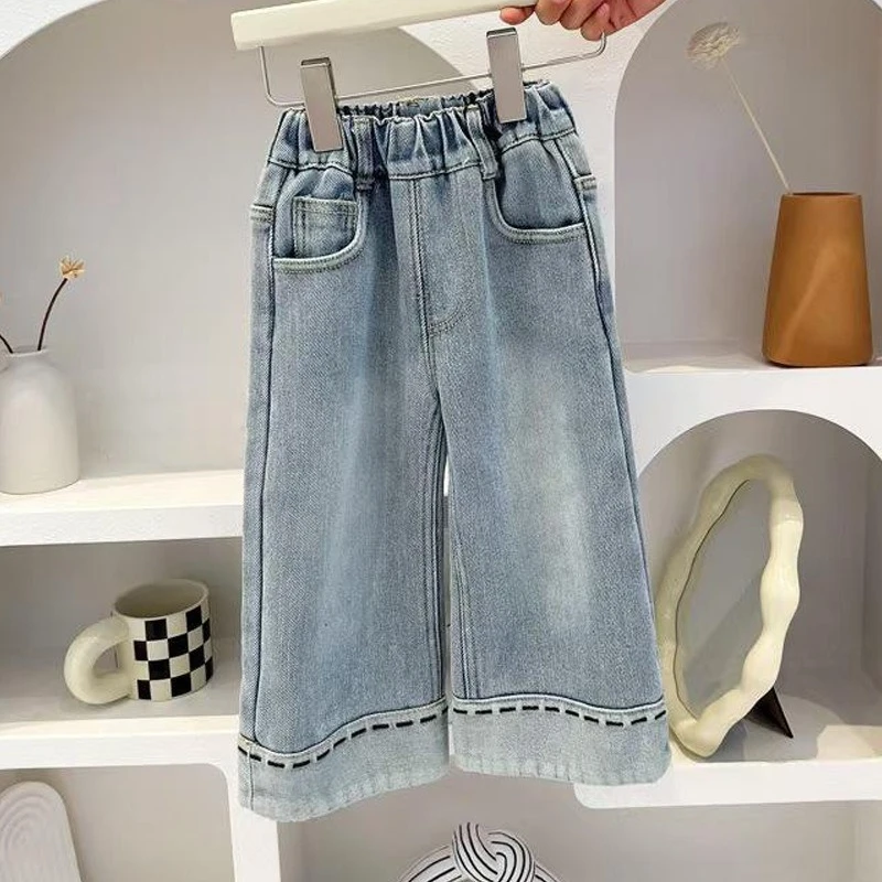 

Новые флисовые джинсы для девочек 2026 года, осенне-зимние, утепленные, с эластичным поясом и манжетами, прямые брюки, коллекция одежды