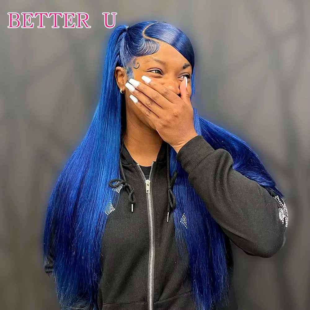 Navy Blue Human Hair Glueless Wig HD Transparent 13x4 13x6 Lace Front Human Hair Wig PrePlucked Straight Ready To Wear Glueless