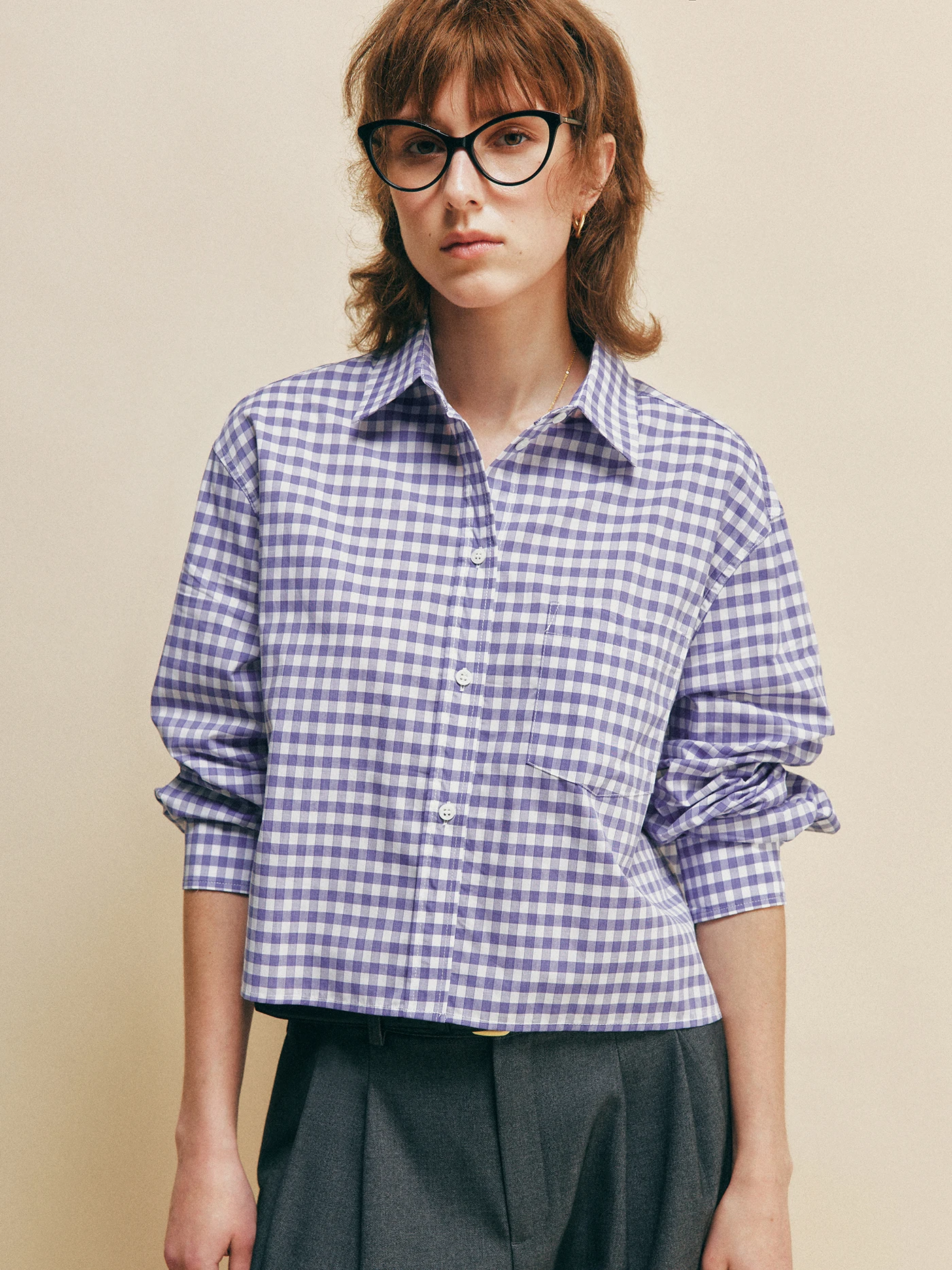 

Classic Plaid Fabric irt Women's ort Sve Long irt Box pe Vichy Pattern Cotton Pure Straight Cut French Sle