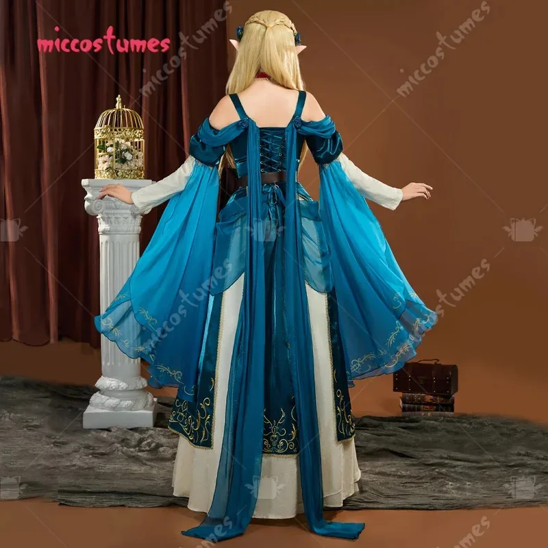 Miccostumes 여성용 Marcille Donato 코스프레 의상 벨트 초커가있는 중세 드레스