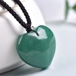 Natural Green Aventurine Heart Shaped Pendant Polished Reiki Healing Luckly Gemstone Hand-woven Rope Necklace Charm Jewelry