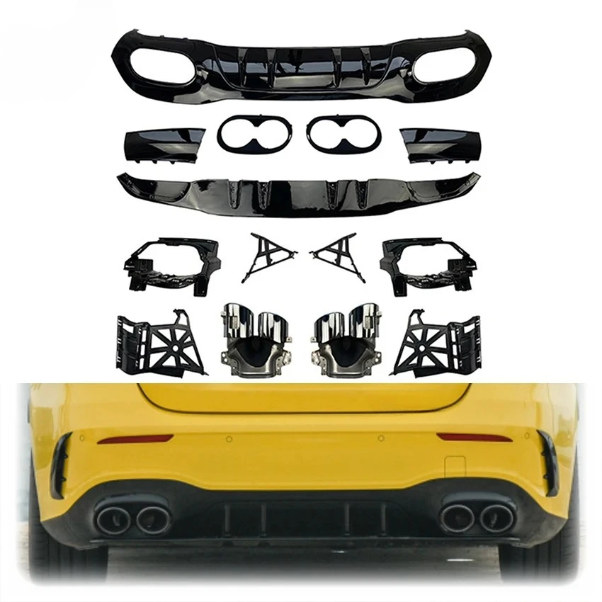 

Suitable for For Mecerdes Benz A Class W177 2019-2023 A45 A35 Style Rear Diffuser Rear Bumper Splitter With Exhaust Pipe Tips