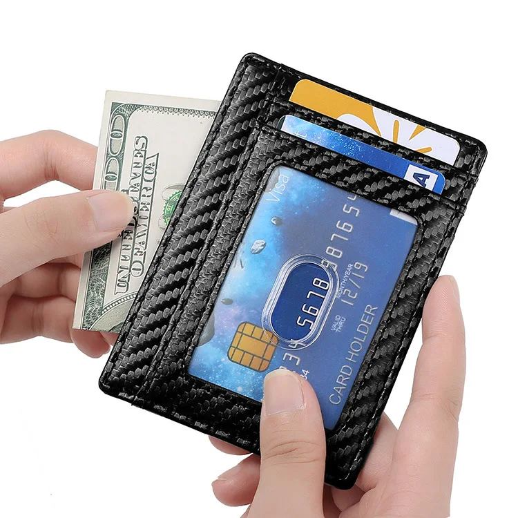 Slim Minimalist Ultra Thin Ins Wallets RFID ID VIP Credit Card Holder for Women and Men Real Leather Carbon Fiber Name card Box