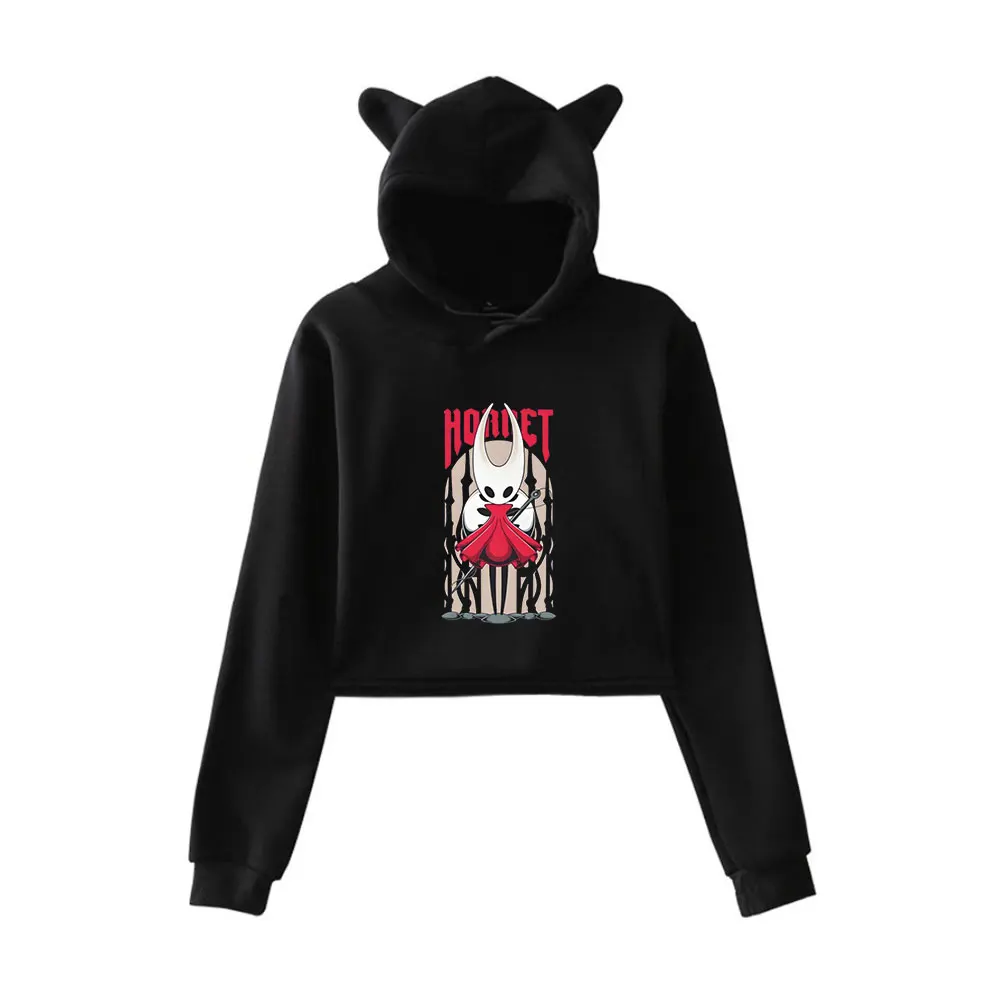 Hollow Knight Merch Vintage 90s Streetwear logo Sudadera con capucha sudaderas con capucha para niñas gato oreja Crop moda deportes Jersey