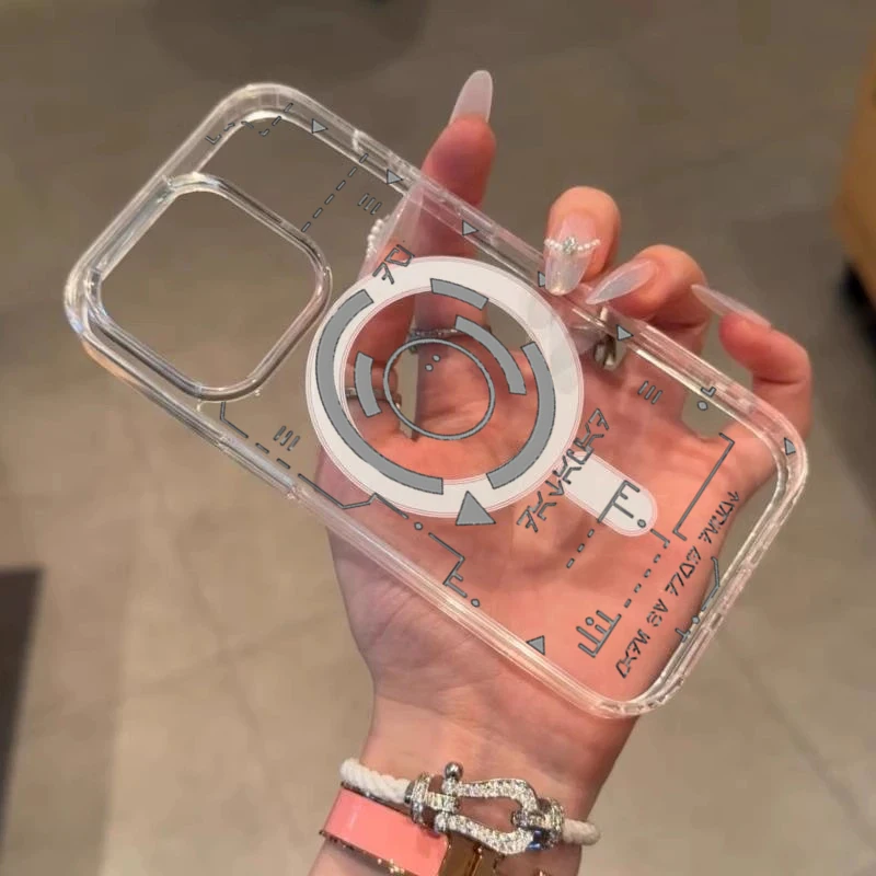 Kreative Cyberpunk Transparente Magnetische Handyhülle für iPhone 15 Pro 14 12 13 11 16 17 Pro Max Plus Kabelloses Laden Silikon-Coque – Detail 7