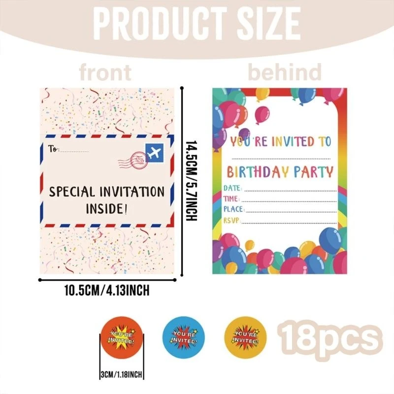 

18 Pcs Birthday Party Invitations with Sticker Boys Girls Kids Invite Cards Birthday Invitations Party Supplies 601F