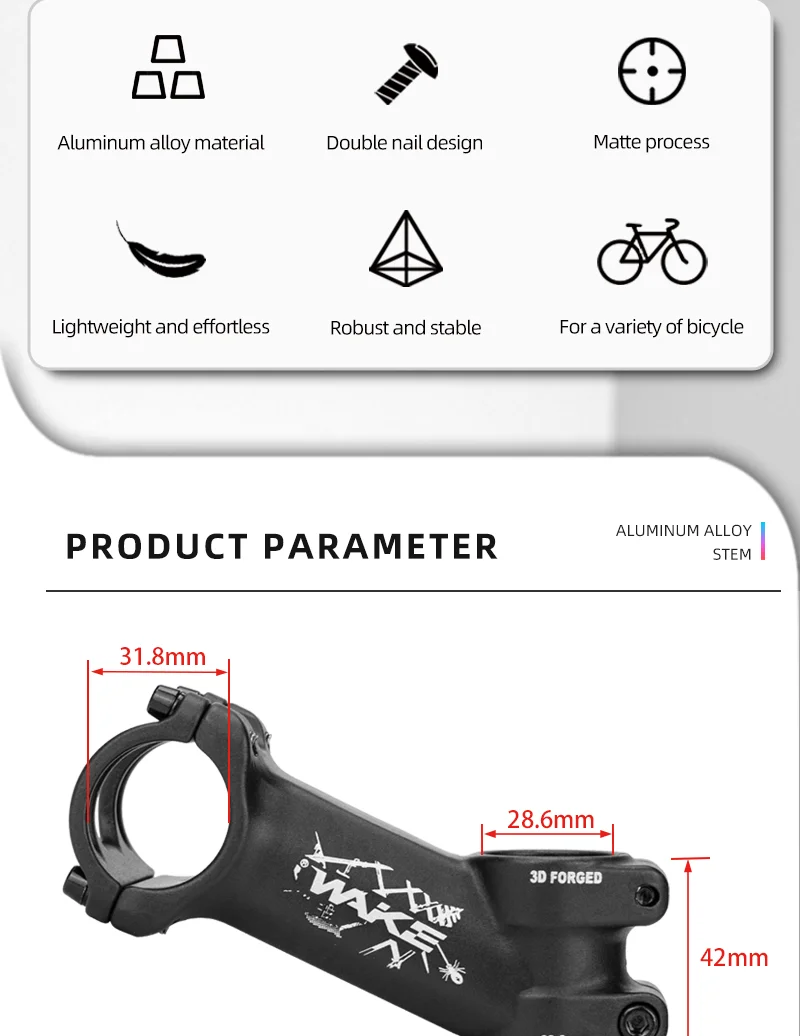 Wake Ultraleicht Fahrrad Vorbau 25 35 Grad 31,8mm MTB Leistung 60/70/80/110/mm Mountain Road Fahrrad Lenker Vorbau Fahrrad teil – Detail 2