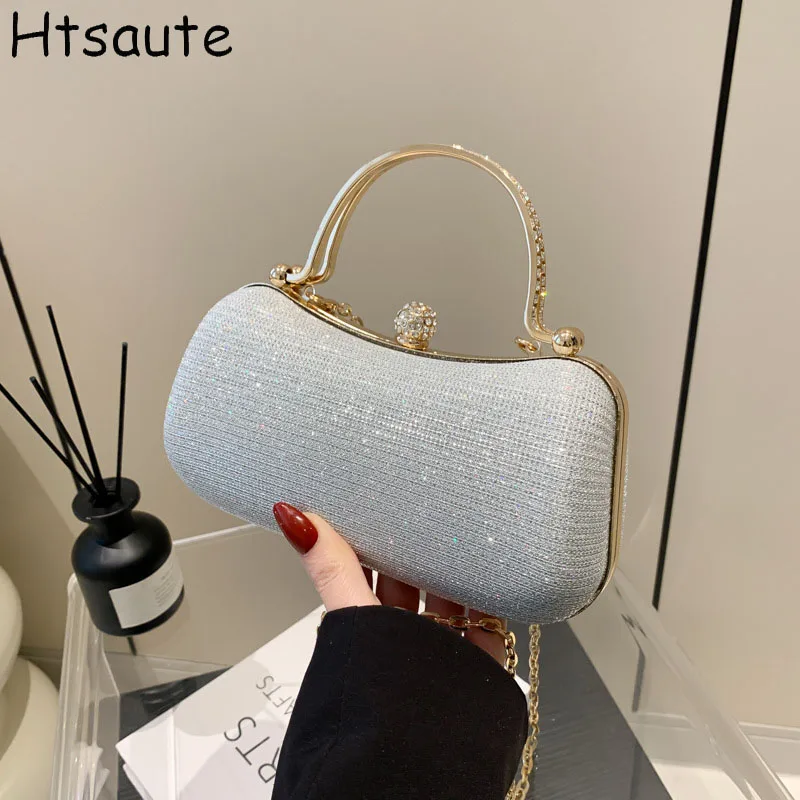 

Elegant Woman Wedding Bridal Beaded Women Evening Bag Chain Shoulder Handbags Elegant Rhinestones Clutch Egg Shape Evening Bag