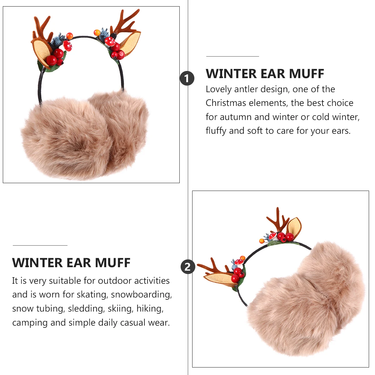

Headband Cat Ears Deer Antler Hoop Warm Muffs Winter Covers for Women Headgear Cold Weather Khaki Kids Woman
