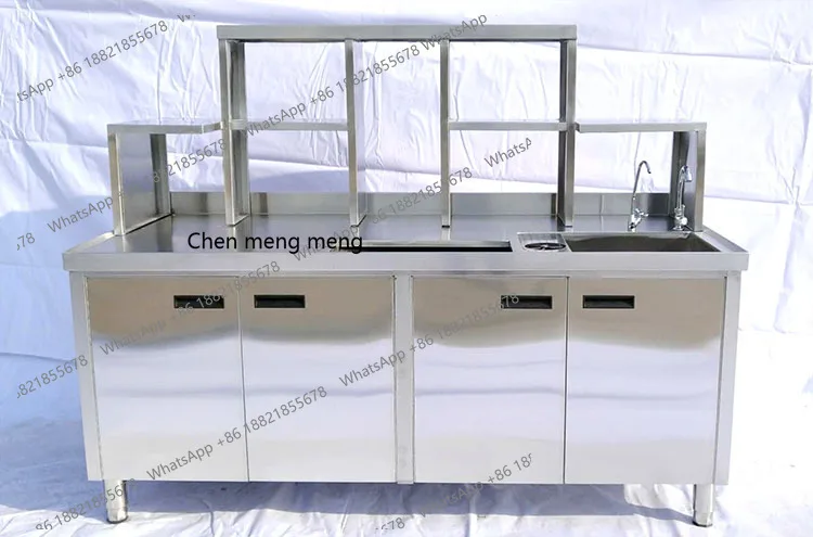 

Оборудование для магазина чая с молоком, полный набор индивидуального водяного бара из нержавеющей стали, коммерческого холодильного рабочего стола