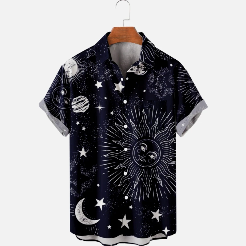 Hawaiian Shirt For Men's Moon Star Space Pattern Tropical Harajuku Fashion Casual Beach Passionate And Spicy Oversized Hombre