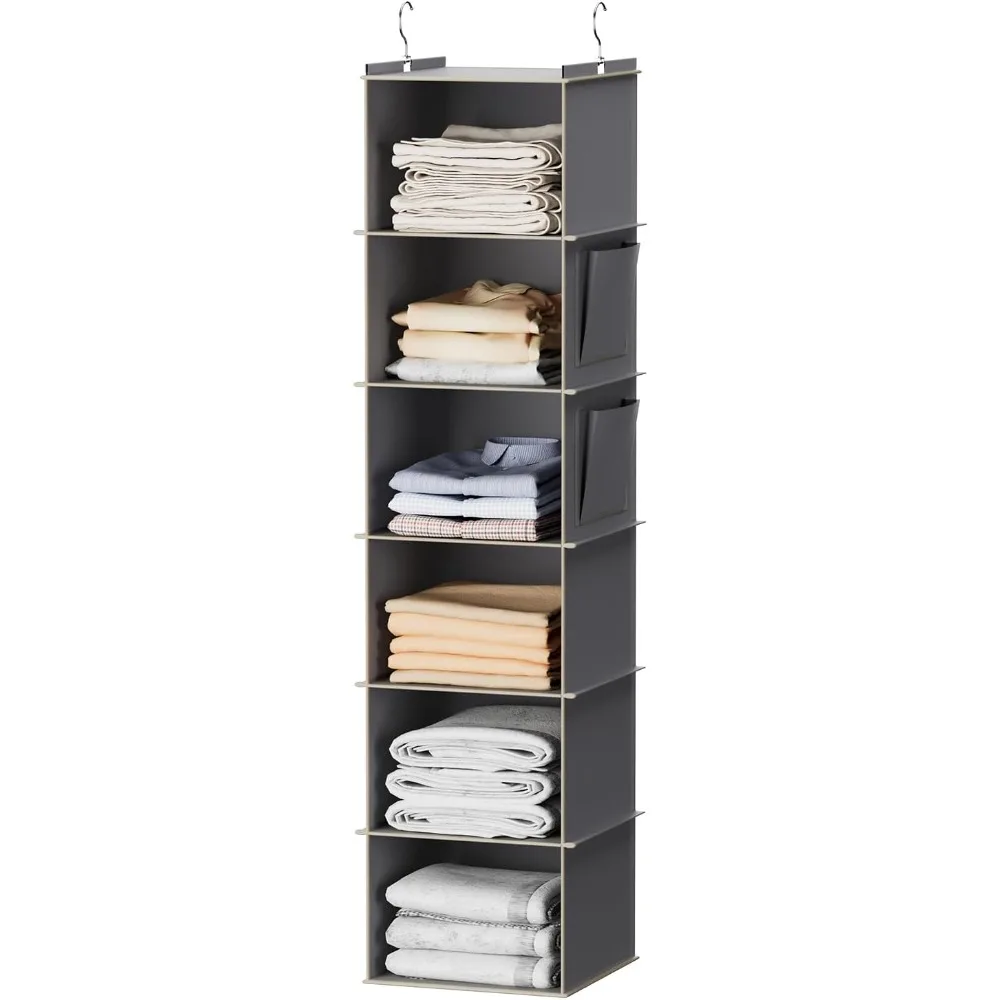 

Hanging Closet Organizer and Storage, 6-Shelf Closet Hanging Storage Shelves, Grey