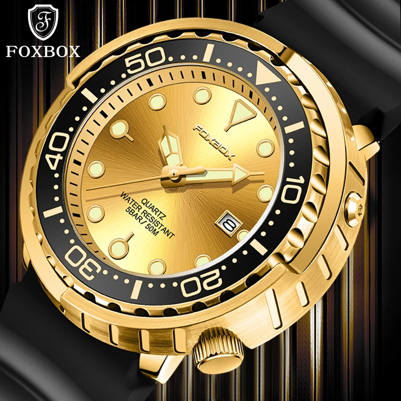 LIGE Fashion Gold Watch For Men Top Brand Luxury 50M Waterproof Men's Quartz Wristwatch Military Silicone Sports Diver Watch Men