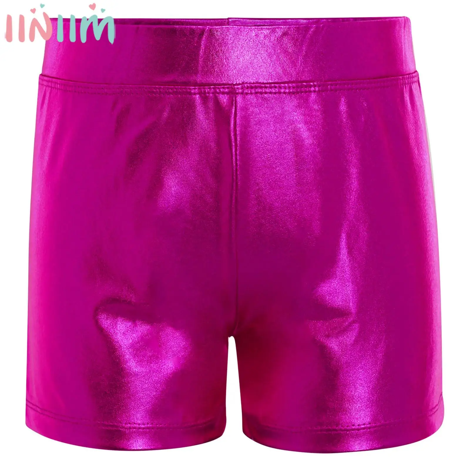 Teen Girls Metallic Shiny Dance Shorts Hip Hop Jazz Ballet Gymnastics Performance Costume Elastic Waist Hot Pants Sports Bottoms