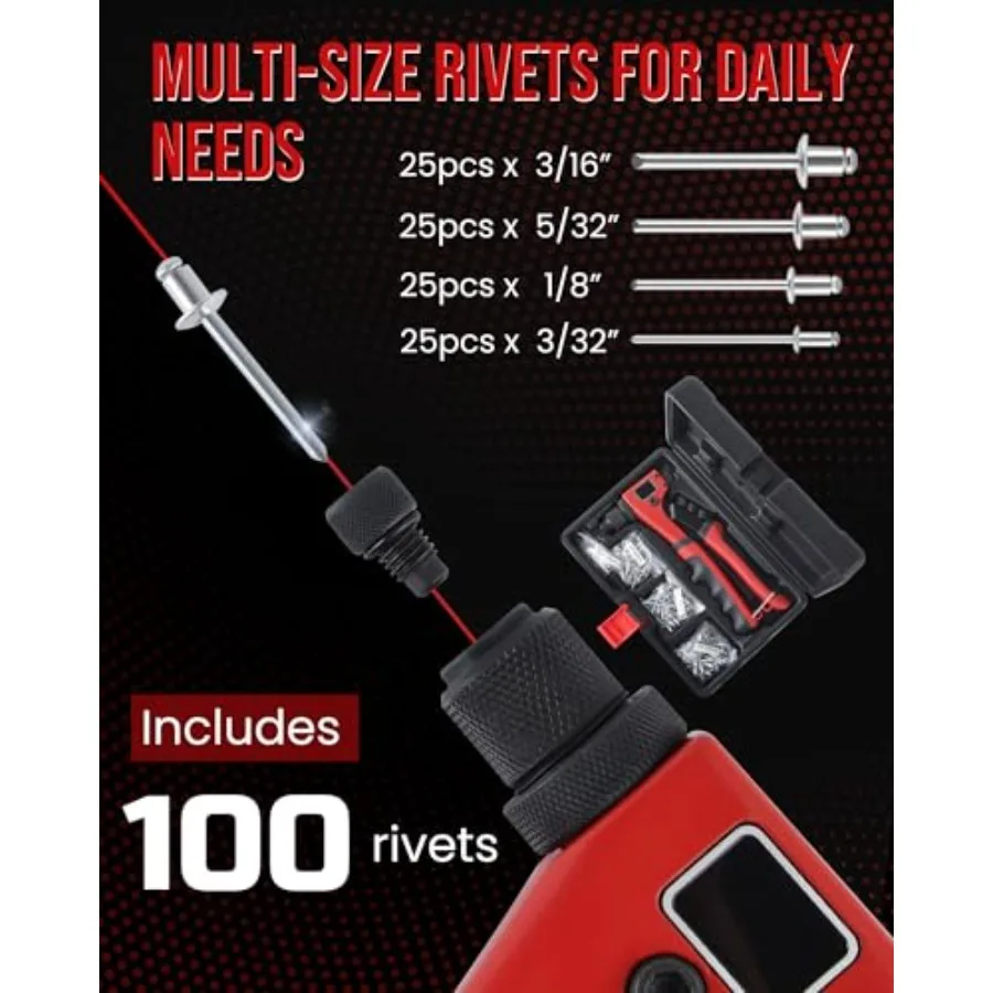 전문가용 4in1 수동 리벳팅 도구 세트 (리벳 100개 및 교체 가능한 헤드 4개 포함) 자동차, 항공우주 및 DIY 금속 작업용