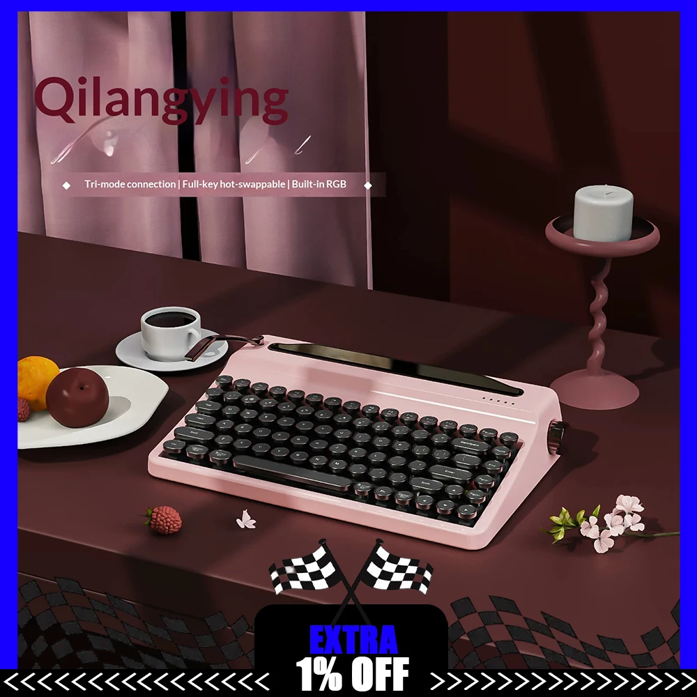 YUNZII QL75 Mechanical Keyboard Tri Mode Hot Swap Gasket Wireless Keyboard ABS typewriter style keycap Retro creativity