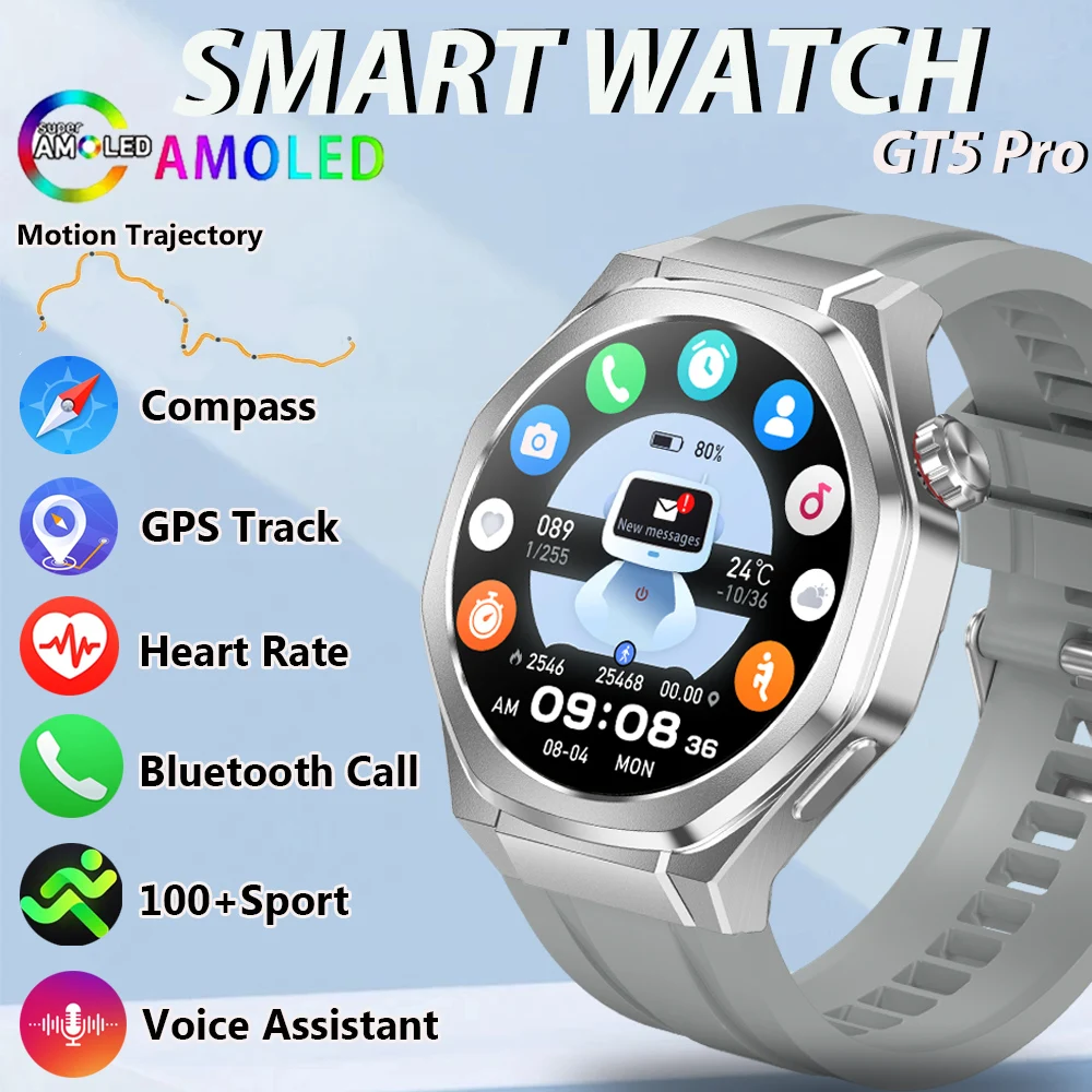 

2025 New GT5 Pro Sports SmartWatch Men 1.53 "AMOLED Screen GPS Compass 3ATM Waterproof Fitness tracker Bluetooth Call Smartwatch