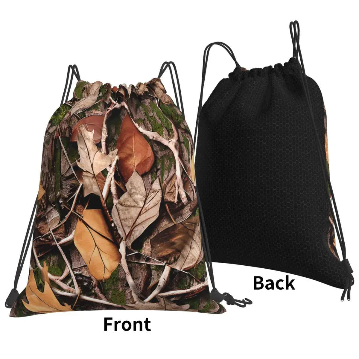 Realistic Tree Hunting Camo Leaves Sticks And Bark Camoflouge Backpacks Multi-function Drawstring Bags Sports Bag Book Bags