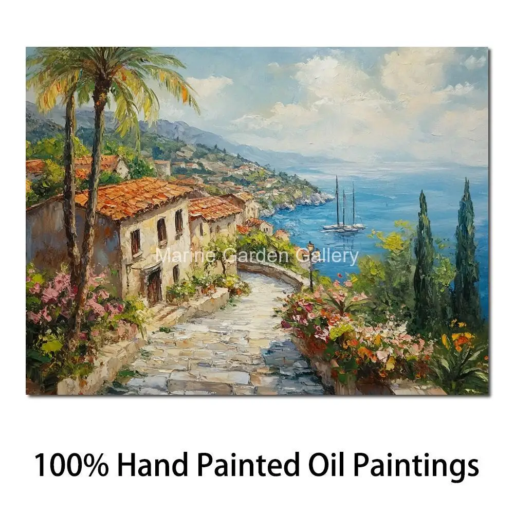 

Coastal Landscape Canvas Art Oil Painting Handmade Beautiful Village Artwork Modern Bathroom Kitchen Home Decor High Quality