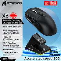 Attack Shark X6 Superlight Wireless Gaming Mouse With Magnetic Rgb Charging Base,paw3395 Sensor 26000dpi, Bt/2.4g Wireless/wired