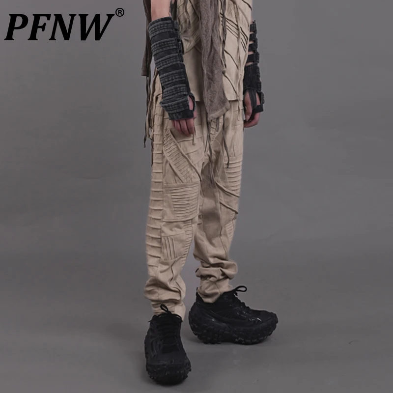 PFNW High Qualtiy Asymmetrical Deconstructed Pleat Batik Elastic Waist Sweatpants Men's Niche Design Casual Pants Tide 12C2022