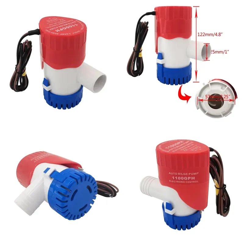 Marine automatic bilge pumps 350GPH, 500GPH, 750GPH, 1100GPH, plastic red/blue sewage submersible pumps, marine hardware