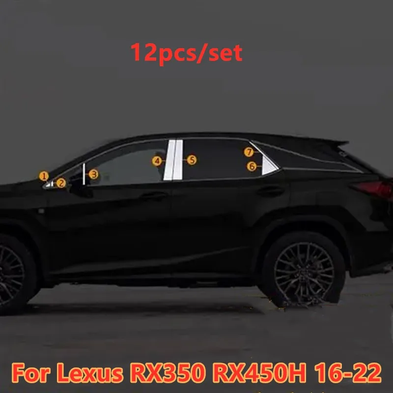 14Pcs Stainless Side Window Pillars Post Cover Trim For Lexus RX350 RX450H 16-22