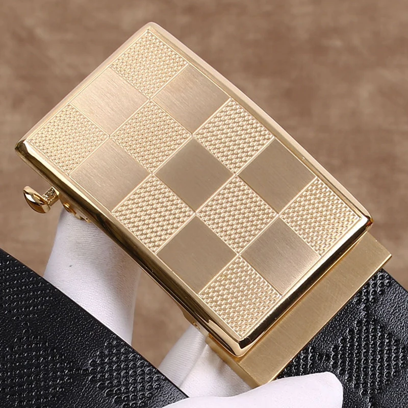 Checkerboard Design Business Solid Brass Automatic Belt Buckle 3.5 Cm