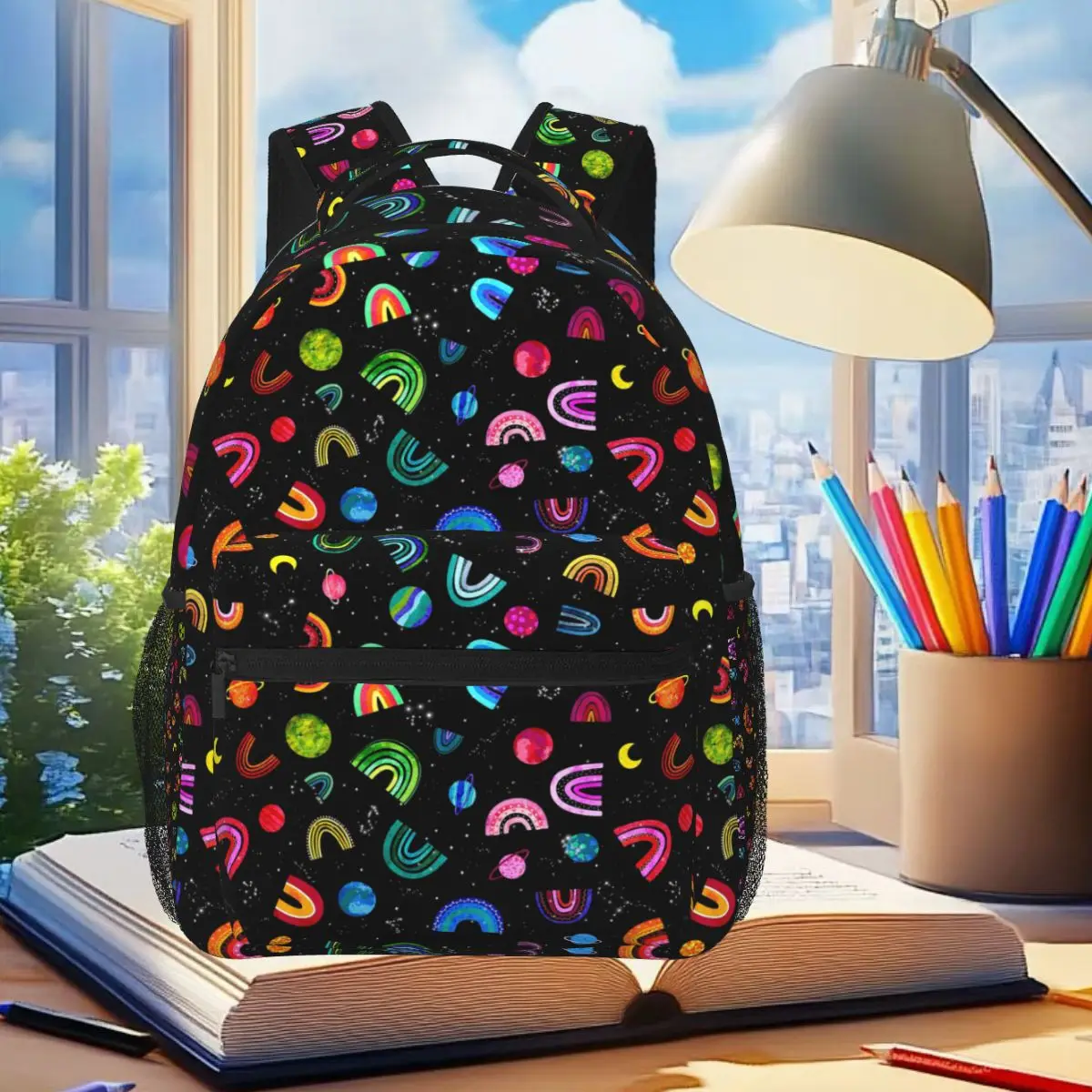 

Galaxy Watercolor Rainbows Outer Space Student Backpack School Bag Hiking Travel Daypack for Men Women Bookbag Shoulder Bags
