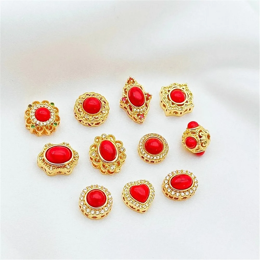 

18K Gold-plated, Zirconium-inlaid, Hollowed-out Agate Beads, Handcrafted Diy Bracelet, Necklace Accessory, Loose Bead Material
