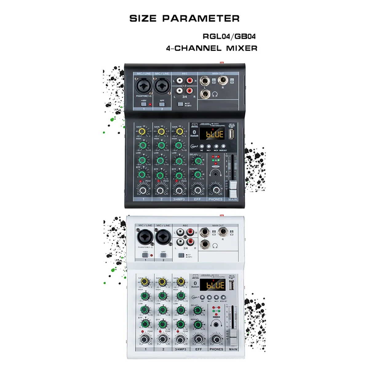 FFYY-Professionelle digitale DJ-Mixer-Konsole, 4-Kanal-Audiomischer mit USB-Anschluss, unterstützt Bluetooth-Verbindung, Wiedergabe, Weiß