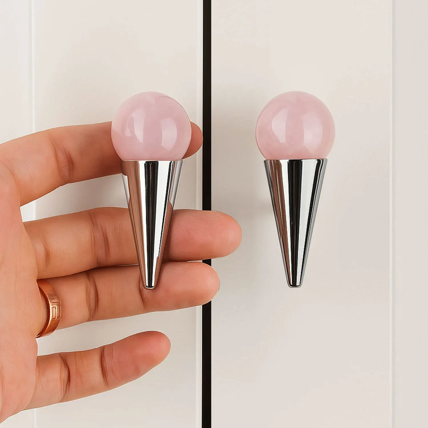 Natural StoneCreative Cabinet Handles Pink Crystal Drawer Dresser Knobs Light Luxury Brass Wardrobe Pulls Furniture Hardware