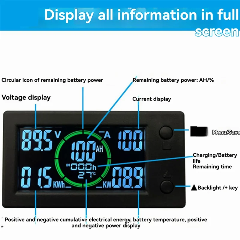 A79i tela colorida bluetooth hall coulomb medidor de energia da bateria de lítio display carro elétrico rv tensão corrente 400a