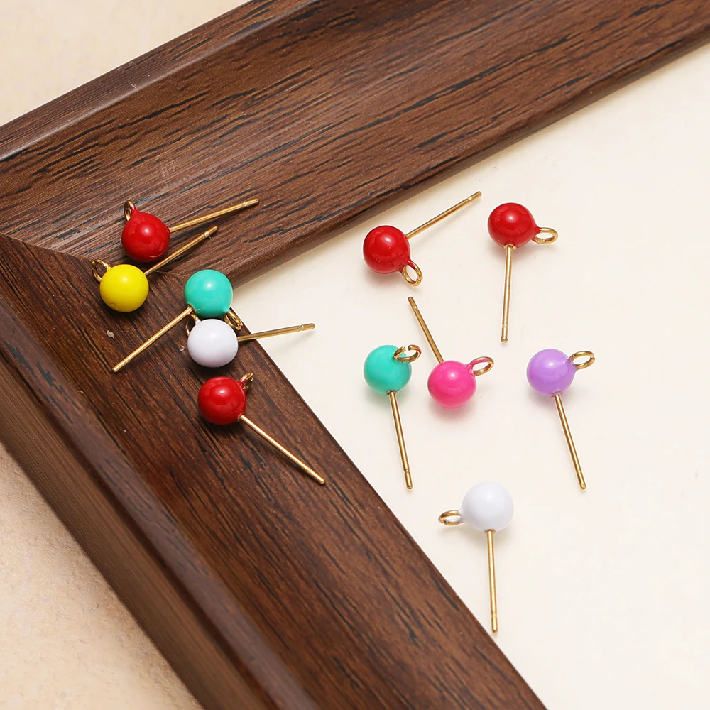 10 Stück Edelstahl 5mm Emaille-Kugel-Ohrstecker mit Haken für DIY Mädchen-Ohrringe, Schmuckherstellung, Zubehör – Detail 4