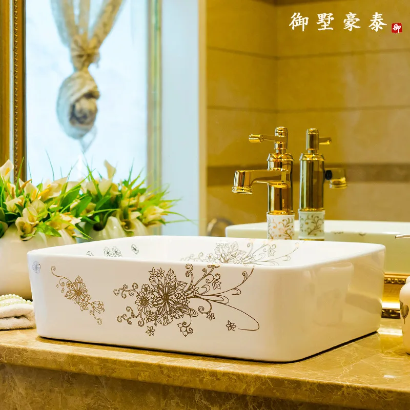 China Artistic Europe Style Counter Top porcelain wash basin bathroom sinks ceramic art lavabo bowl